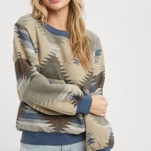 Bluivy blue creams and greys Aztec woven sweatshirt. Size Large.